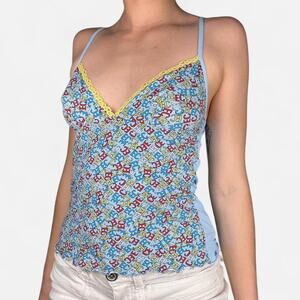 Blue yellow letter graphic y2k cami top - size 4, European vintage